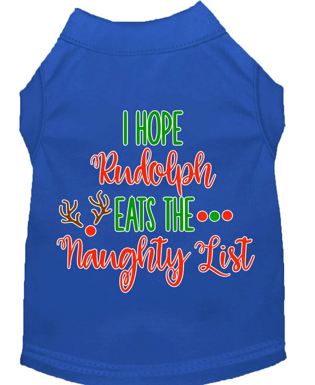 Hope Rudolph Eats Naughty List Screen Print Dog Shirt Blue Med